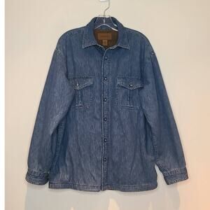 St Johns Bay fleece lined button down chore denim shirt jacket shacket - medium